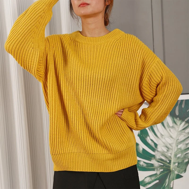 Woherb Women Solid Knitwear Sweaters Pullovers Female Long Sleeve Vintage O-Neck Knitted Jumpers Fashion Harajuku Oversized Sweater Top