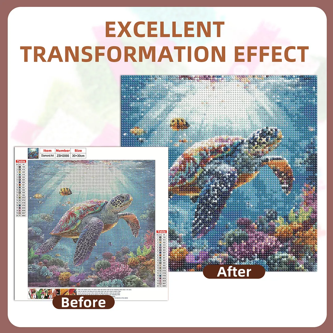 Sea Turtle Full DIY 5D Round Drill Gem Art Diamond Painting Kits 11.81x11.81 in Diamond Art Kits Diamond Dots Paintings Picture Arts Craft for Adults/Beginners Gift Idea Home Decor