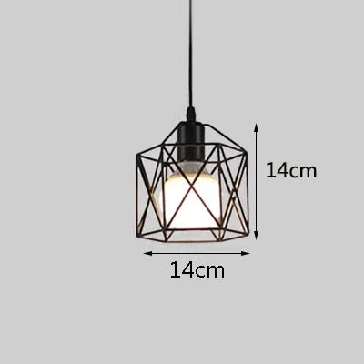 Retro Industrial Geometric Black LED Iron Pendant Lights Indoor Lighting Corridor Restaurant Bedromm Bedside Coffer Hanging Lamp