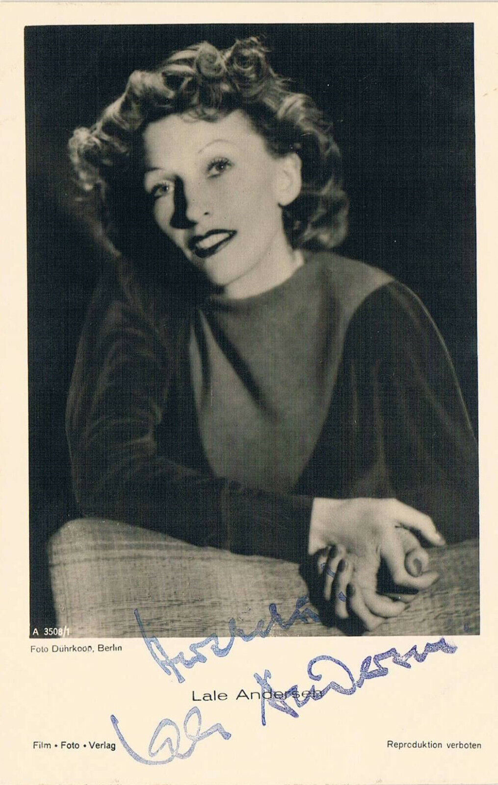 Lale Andersen 1905-72 genuine autograph signed Photo Poster painting 3.5x5.5