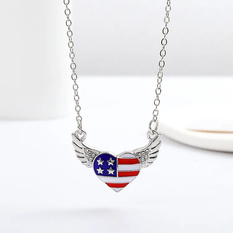 Independence Day Wings, Heart And Flag Fashion Necklace