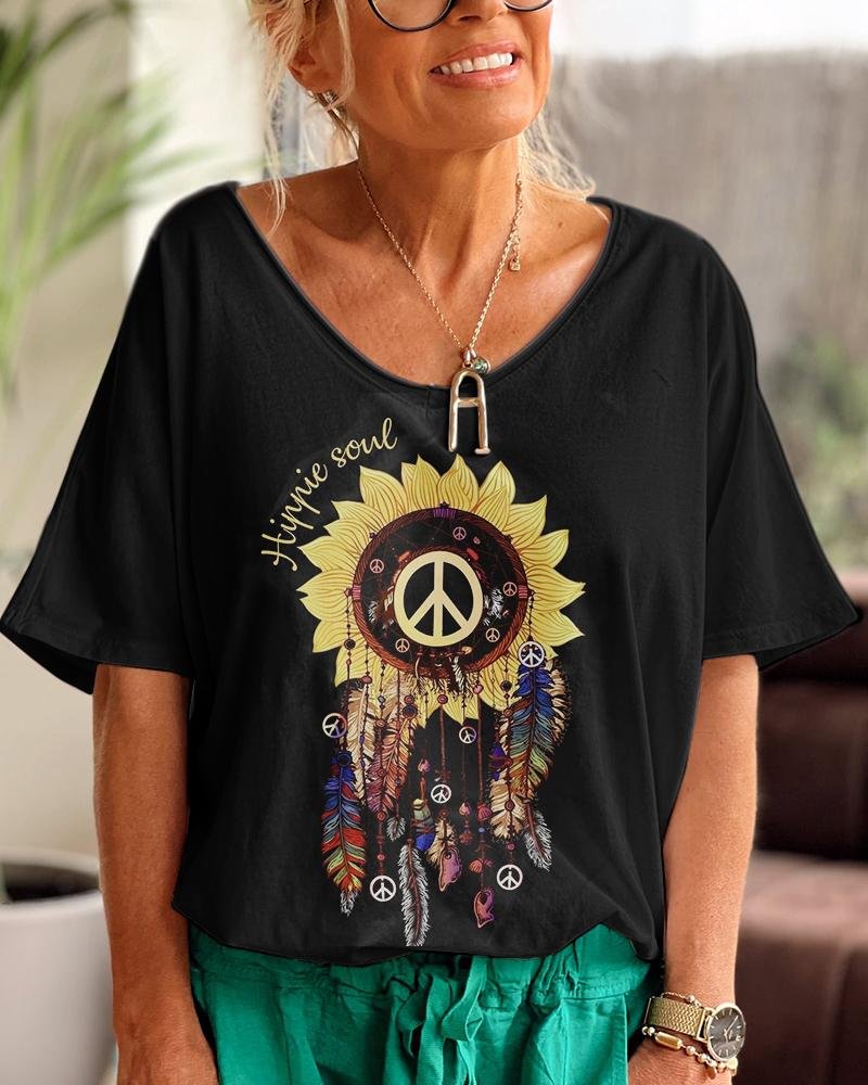 Hippie Soul Casual Loose V Neck T-shirt