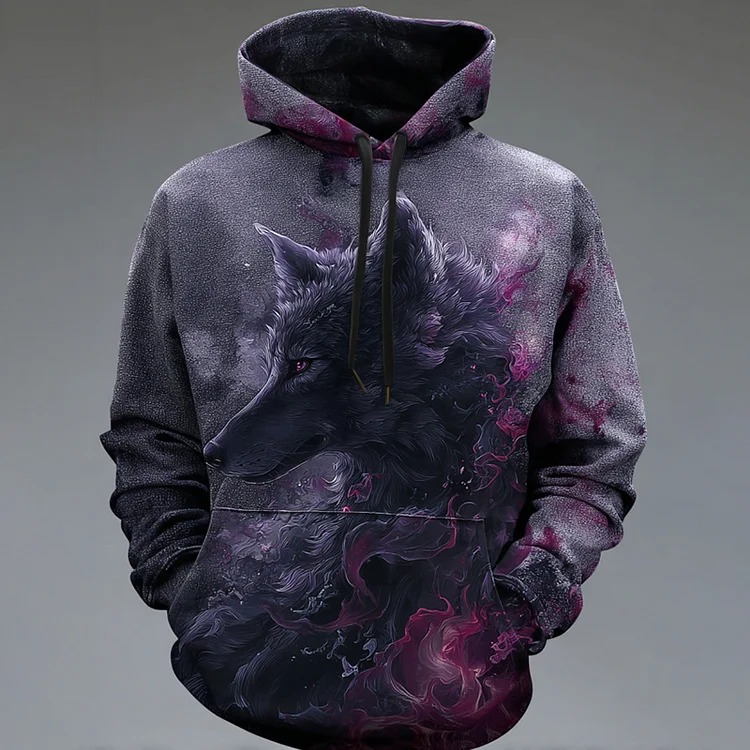 Men's Vintage Wolf Pattern Art Cozy Hooded