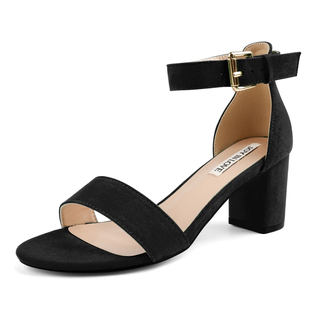 3.54"  Women's Ankle Strap Pumps Block Heel Open Toe Suede Sandals Summer Shoes-MERUMOTE