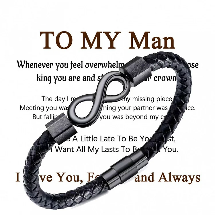 To My Man Personalized Infinity Leather Magnetic Clasp Bracelet