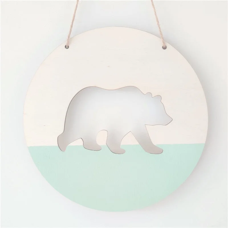 INS Nordic Positive Slogan Banner Round Polar Bear Wood Chip Wall Hanging Pendant Cardboard For Kids Room Decoration Photo Props