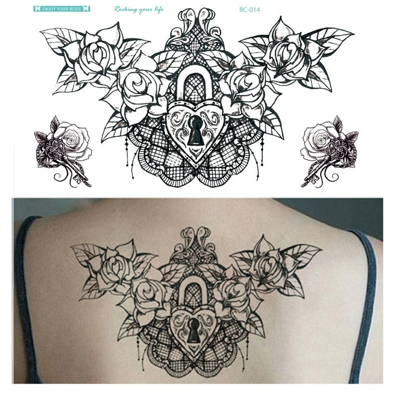 1Piece Temp Body Art Lower Back Temporary Tattoos Fantasy Fake Tattoo for Women Girls Adult Butterfly Flower Waterproof Stickers