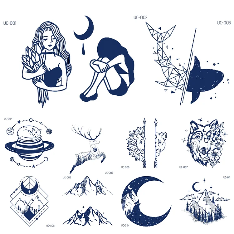 11 Sheets Semi-Permanent Small Woman Art Tattoo Stickers