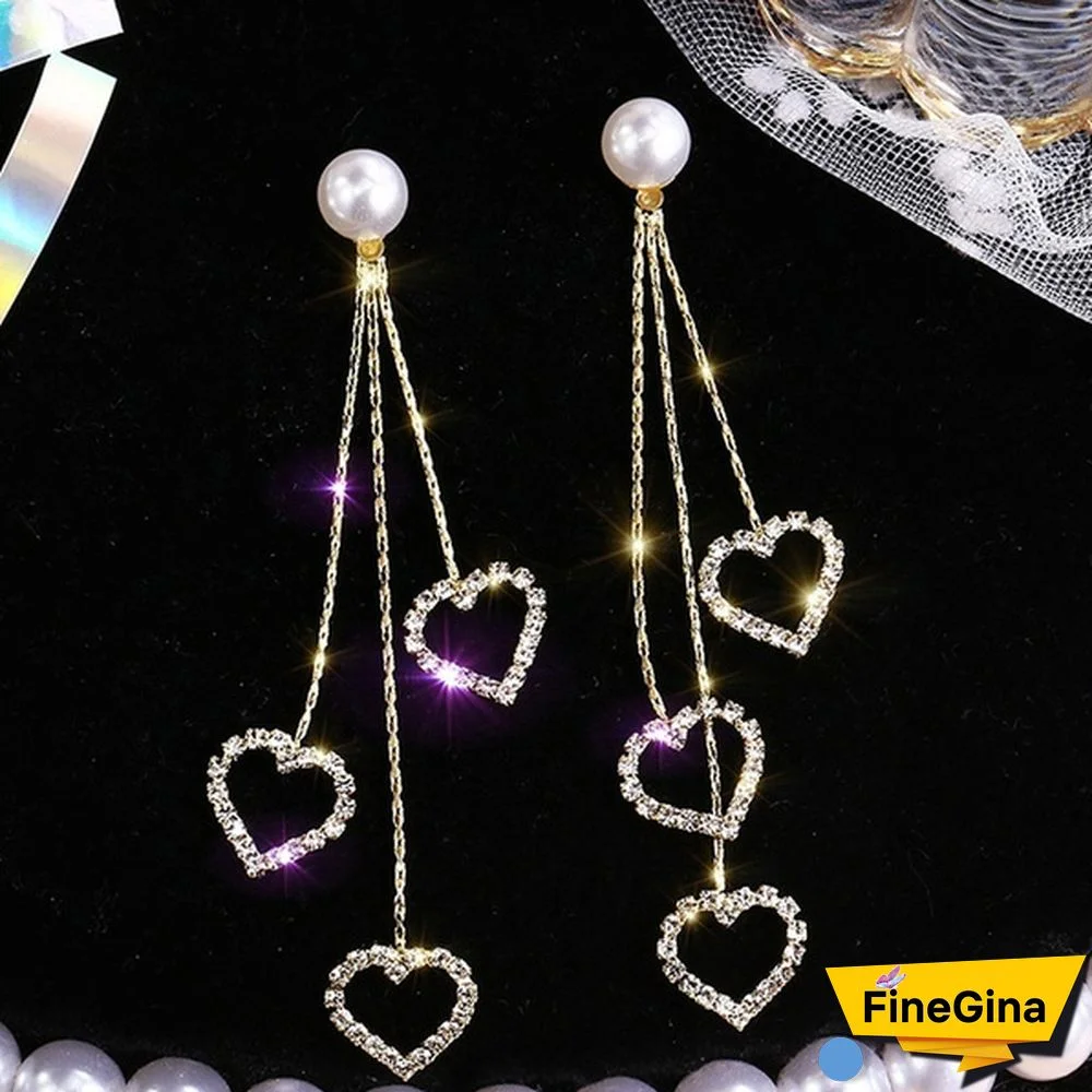 Heart Zircon Tassel Earrings, Tassel Sterling Silver Earrings, Dangle Heart Earrings, Romantic Jewelry for Woman, Woman Gift