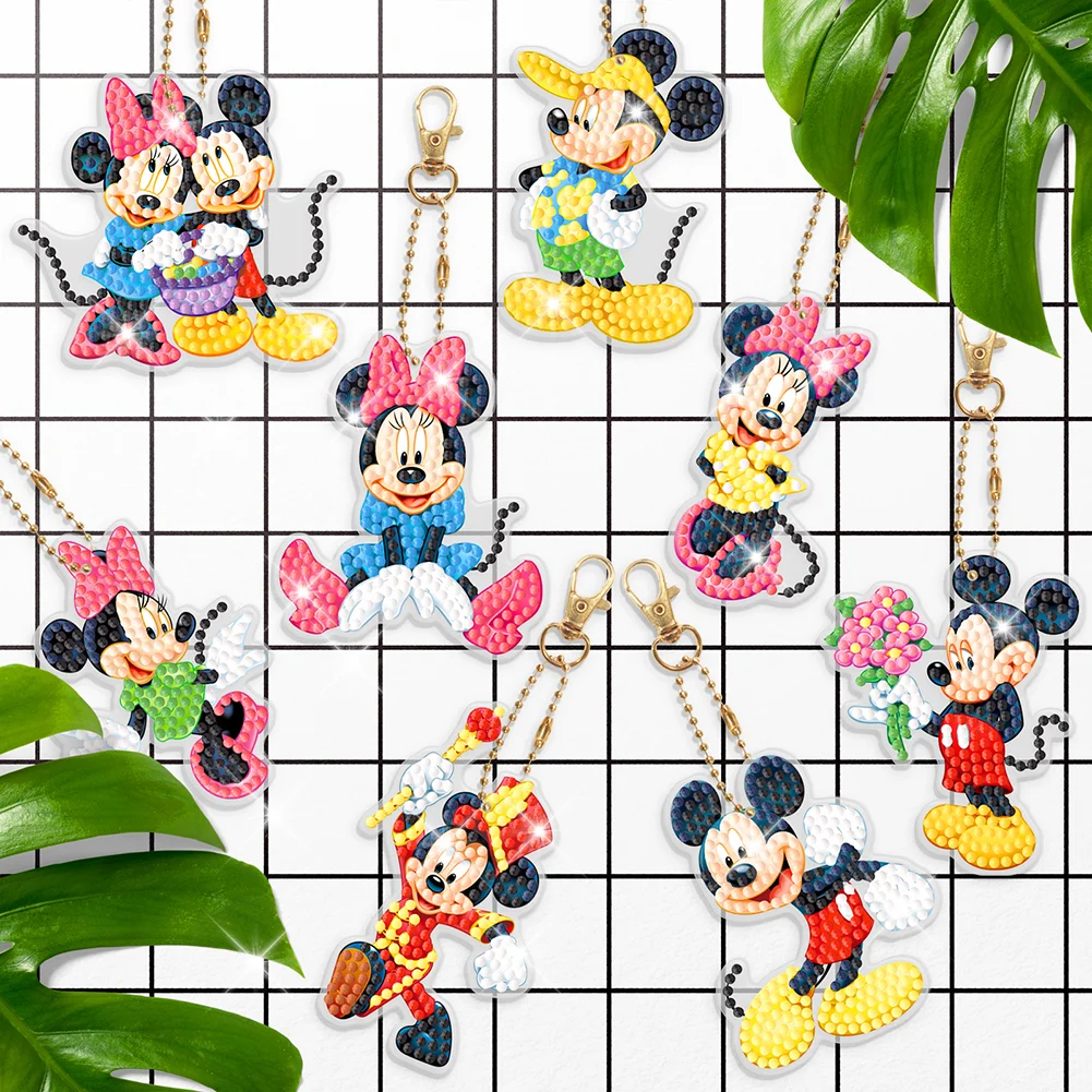 8Pcs Mickey Mouse Clubhouse Diamond Painting DIY Keychains