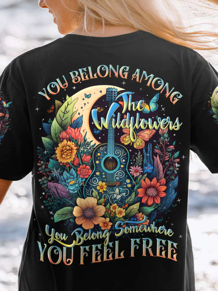 You Belong Among The Wildflowers Guitar All Over Print T-Shirt wearshes
