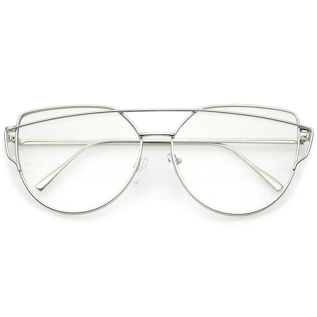 Oversize Metal Frame Thin Temple Clear Flat Lens Aviator Eyeglasses 62mm