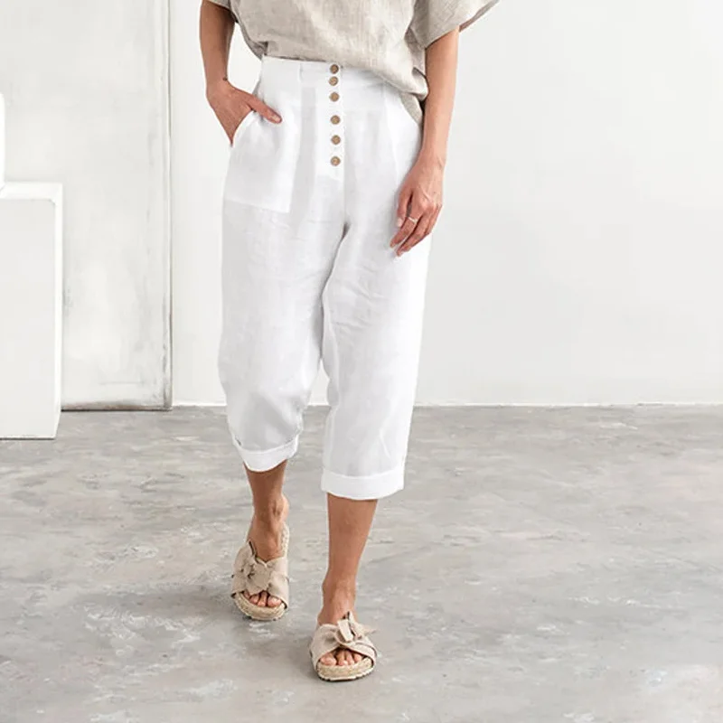 Casual Solid Color Button Loose Pants