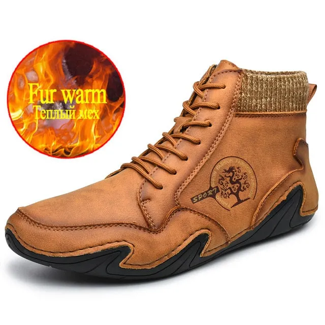 Brand Winter Men's Boots Plush Warm Men's Snow Boots  Luxury Men's Leather Boots Autumn Outdoor Men Motorcycle Boots Work Boots