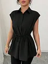 Women's Loose Elegant Waist-Cinching Polo Collar Short-Sleeve Top