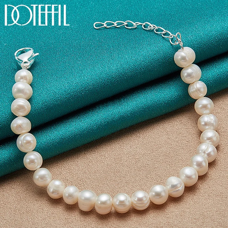 Natural White 8mm Pearl Bracelet 925 Sterling Silver Buckle For Woman Jewelry