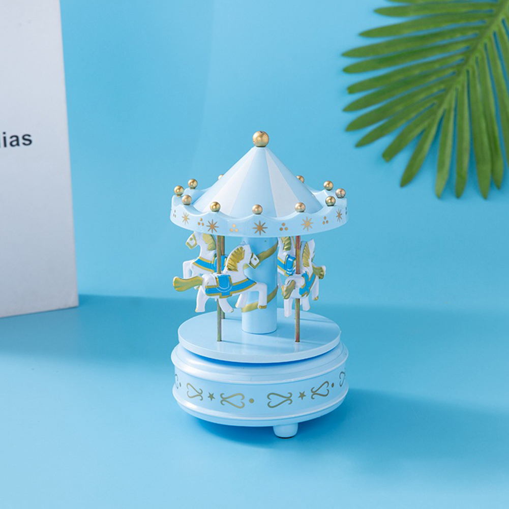 

Wedding Cake Decoration Merry-Go-Round Music Box Model Handicraft (Blue, 501 Original