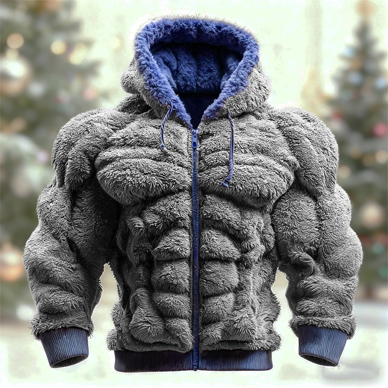Men's Christmas Green Muscle Line Cozy Plush Full Zip Hoodie