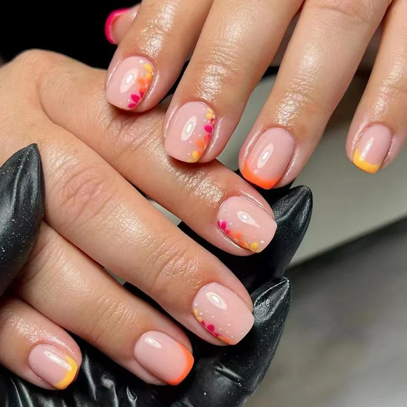 Churchf Churchf Rose Red French Nail Autumn Feeling Full Yellow Flower Flower Wearing A Ins Wind Fake Nails