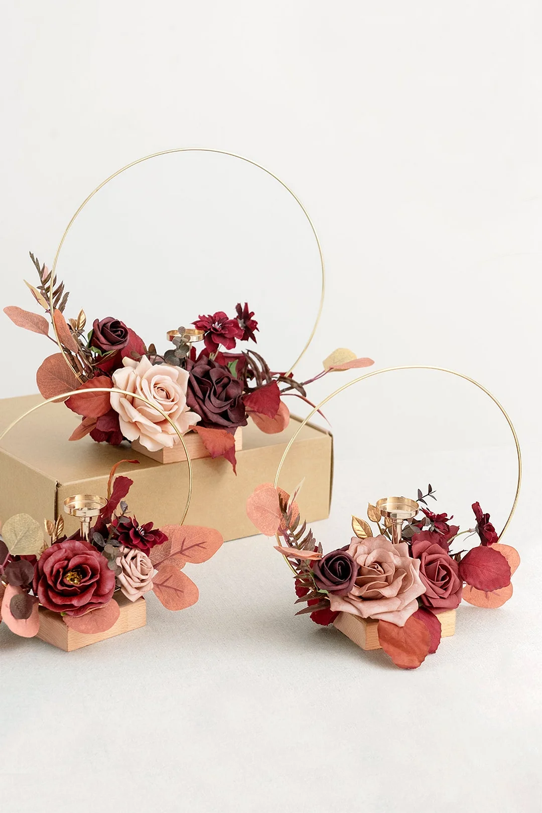 Wreath Hoop Centerpiece Set in Burgundy & Dusty Rose