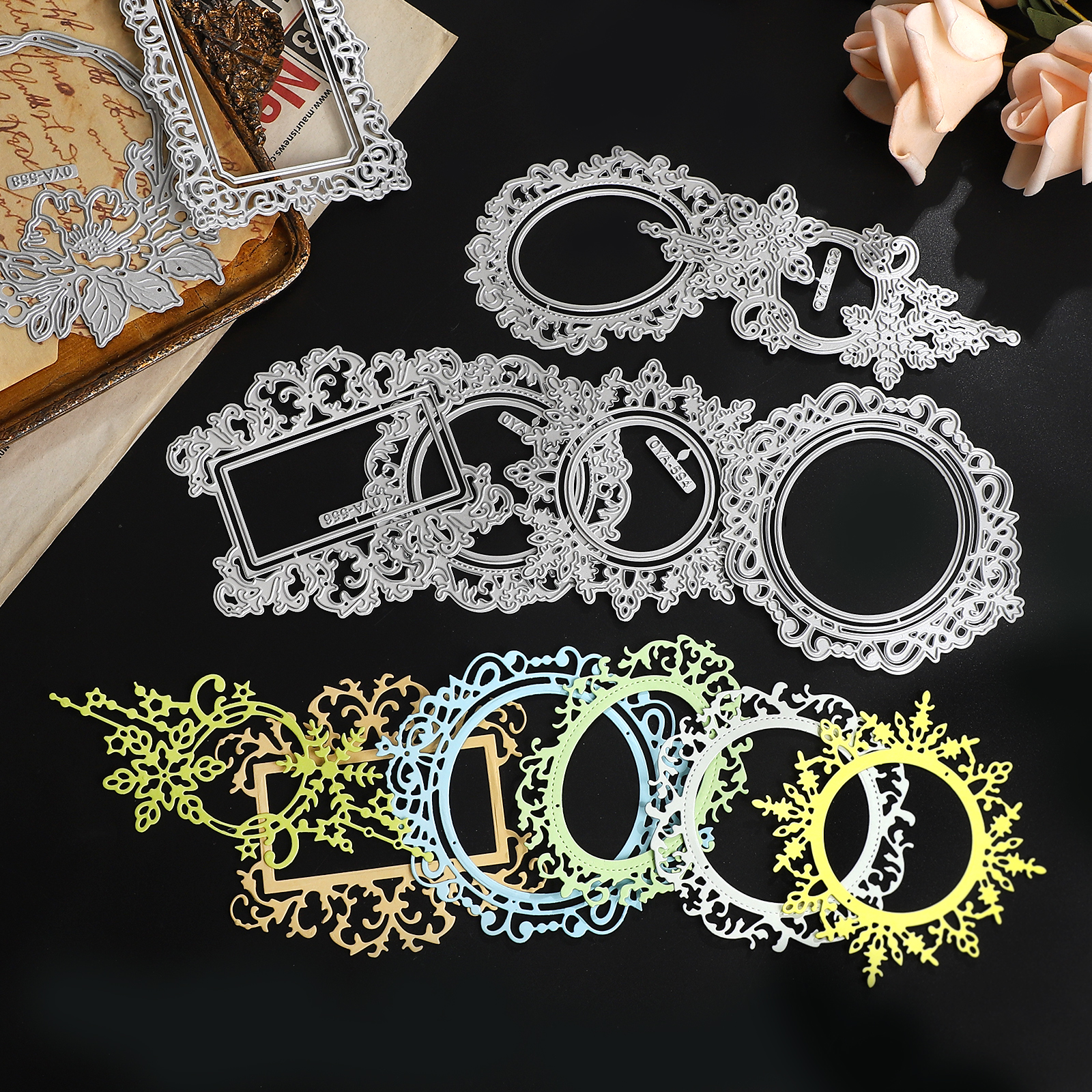 커팅 다이 - 빈티지 레이스 꽃 홀로우 보더 풍경