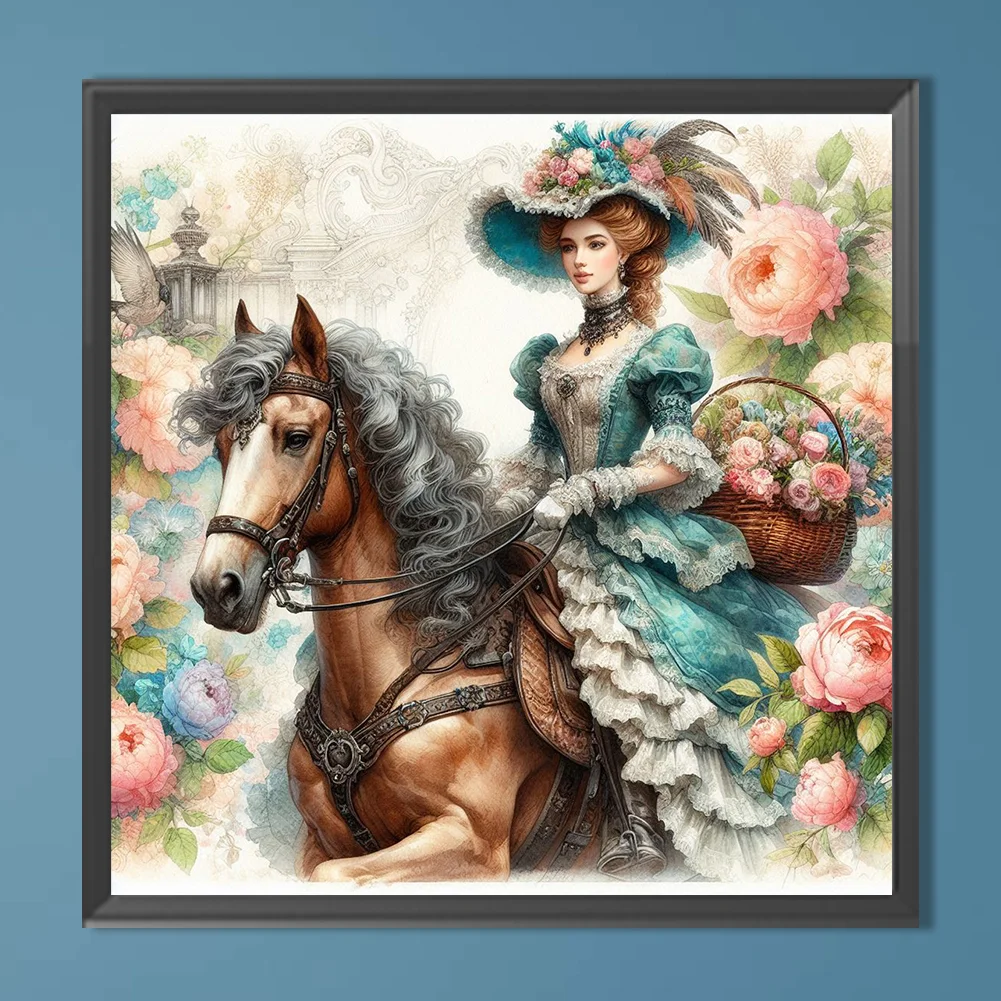 Diamond Painting - Full Round Drill - Horse Girl(Canvas|40*40cm)