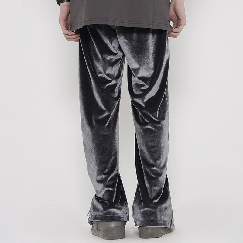 Color Block Side Button Fleece Casual Trousers Men and Women Straight Velvet Loose Track Pants High Street Oversize Baggy Pants