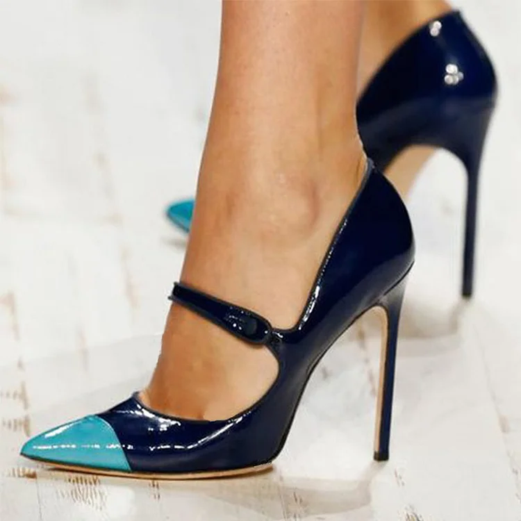 Pointy Toe Pumps with Stiletto Shoes in Blue & Navy and Office Heels Vdcoo