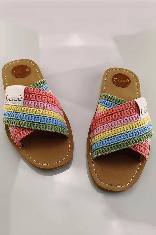 Holiday Cross Strap Woven Slippers