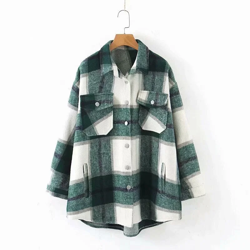 Fitshinling Vintage Checker Blouse Shirt Women Pockets Long Sleeve Tops 2021 High Quality Plaid Oversized BF Shirts Female Sale
