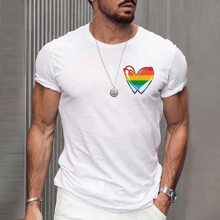 BrosWear Rainbow Love Print Casual T-Shirt