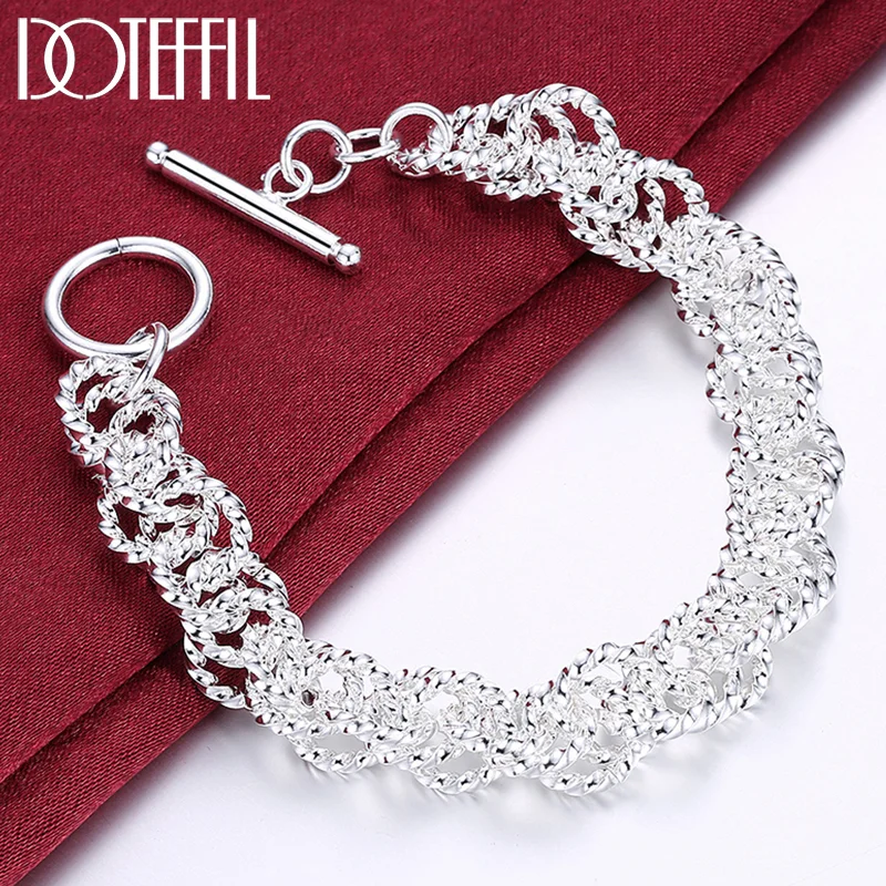 DOTEFFIL 925 Sterling Silver Flash Twist Ring Bracelet For Women Jewelry