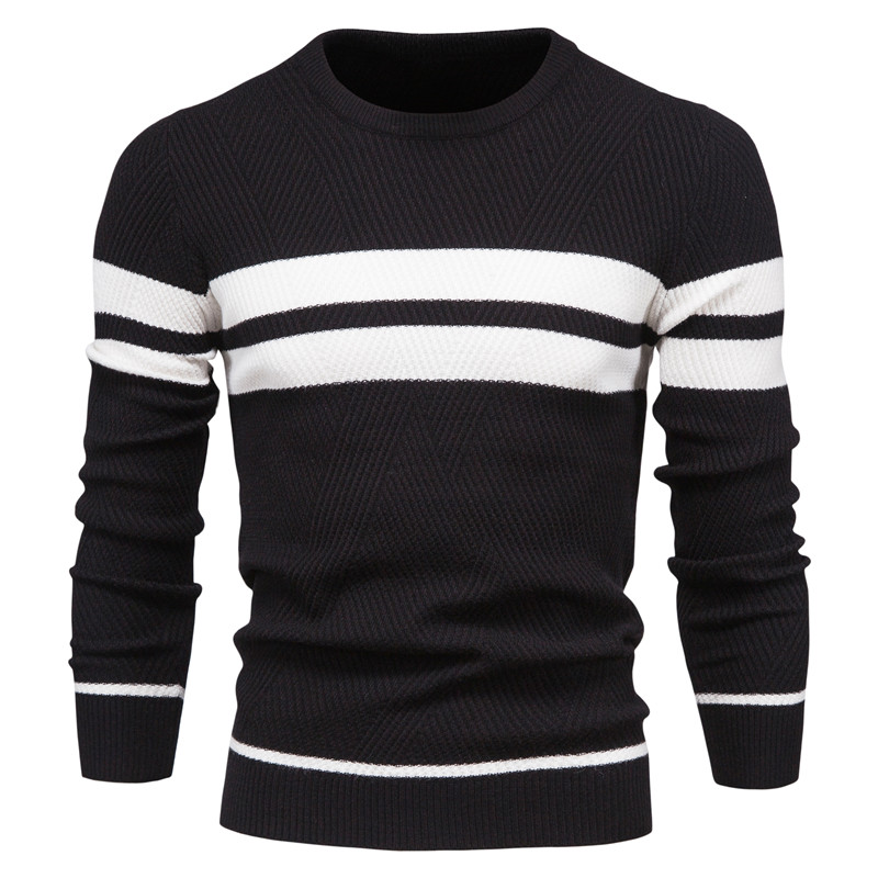 Men's Round Neck Patchwork Warm Slim Casual Fashion Sweater