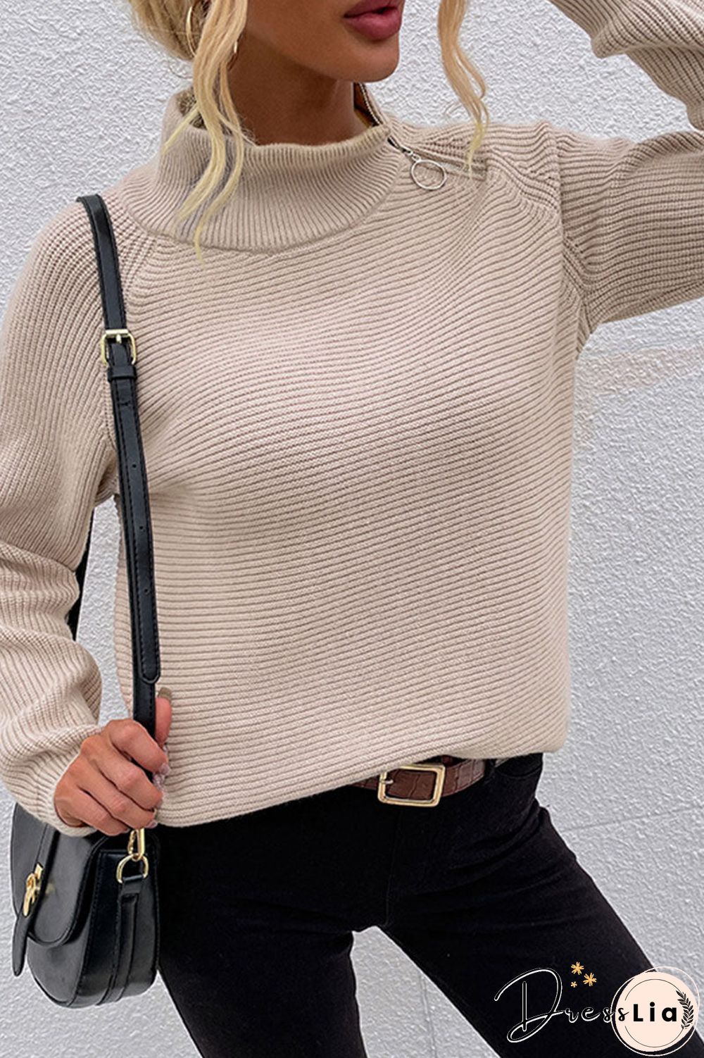Fashion Casual Solid Split Joint Turtleneck Tops