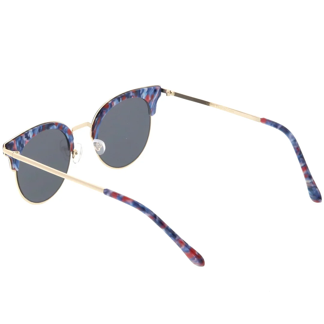 Semi Rimless Marble Print Round Cat Eye glasses With Flat Lens 48mm