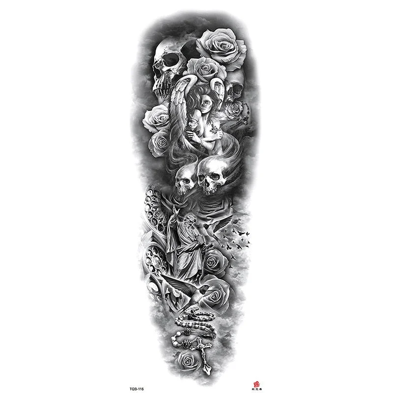 Full Arm Temporary Tattoos Sleeve for Men Women Realistic Fake Tatoo Warrior Lion Mechanical Skull Wolf Rose Tatto Sticker Totem