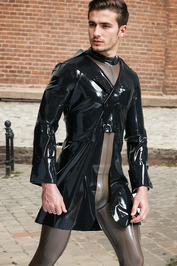 Men Latex Jacket Musketeer Formal Black Cut Out