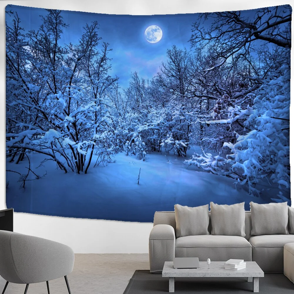 Snow Scene Tapestry Wall Hanging Christmas Gift New Year Bed Sheet Psychedelic Landscape Art Home Decor