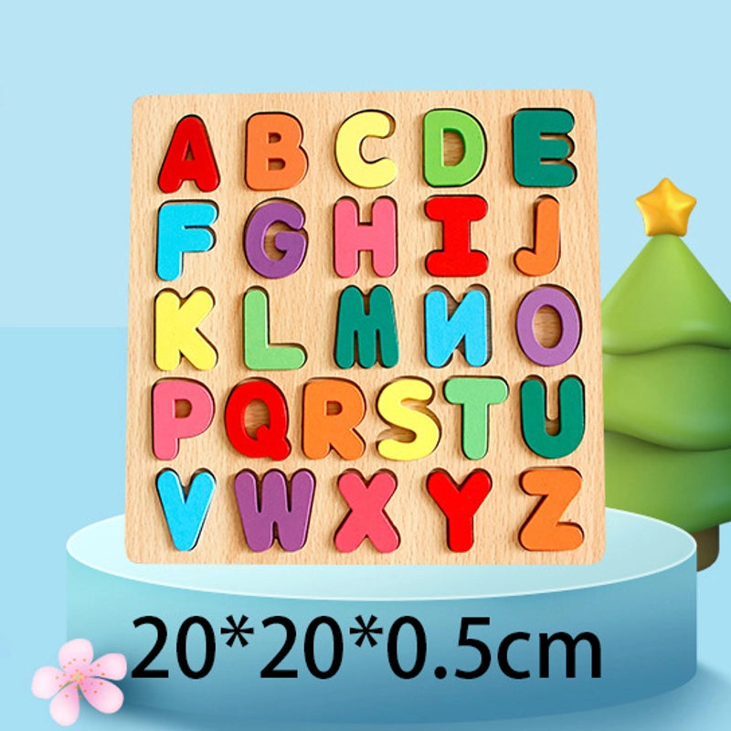 Wooden Colorful Alphabet Number Cognitive Matching Puzzle Kids Toys