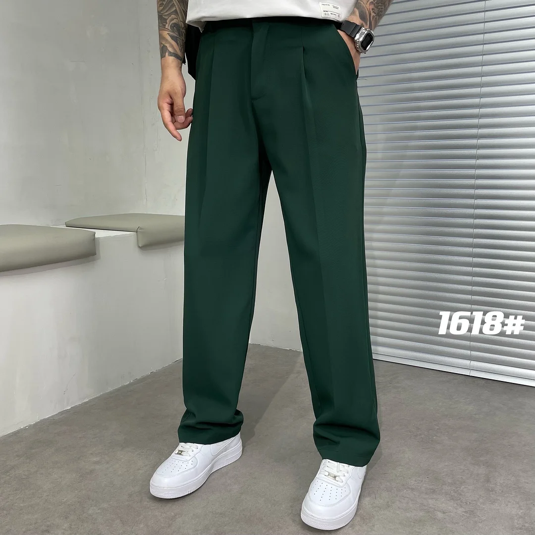 Aonga Ice Silk Loose Straight Suit Pants For Men Summer Sold Color Stretch Business Casual Suit Classic Korea Styles Thin Trousers aonga