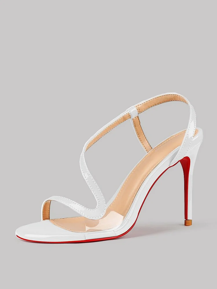 100mm Women's Open Toe Sandals Stiletto Red Bottom Spotlight Wavy Straps High Heels Ankle Strap Shoes