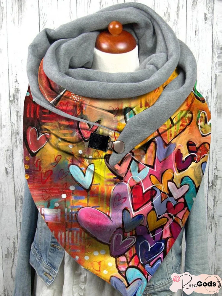 Casual All Season Heart/Cordate Printing Warmth Standard Polyester Cotton Scarf Regular Scarf For Women