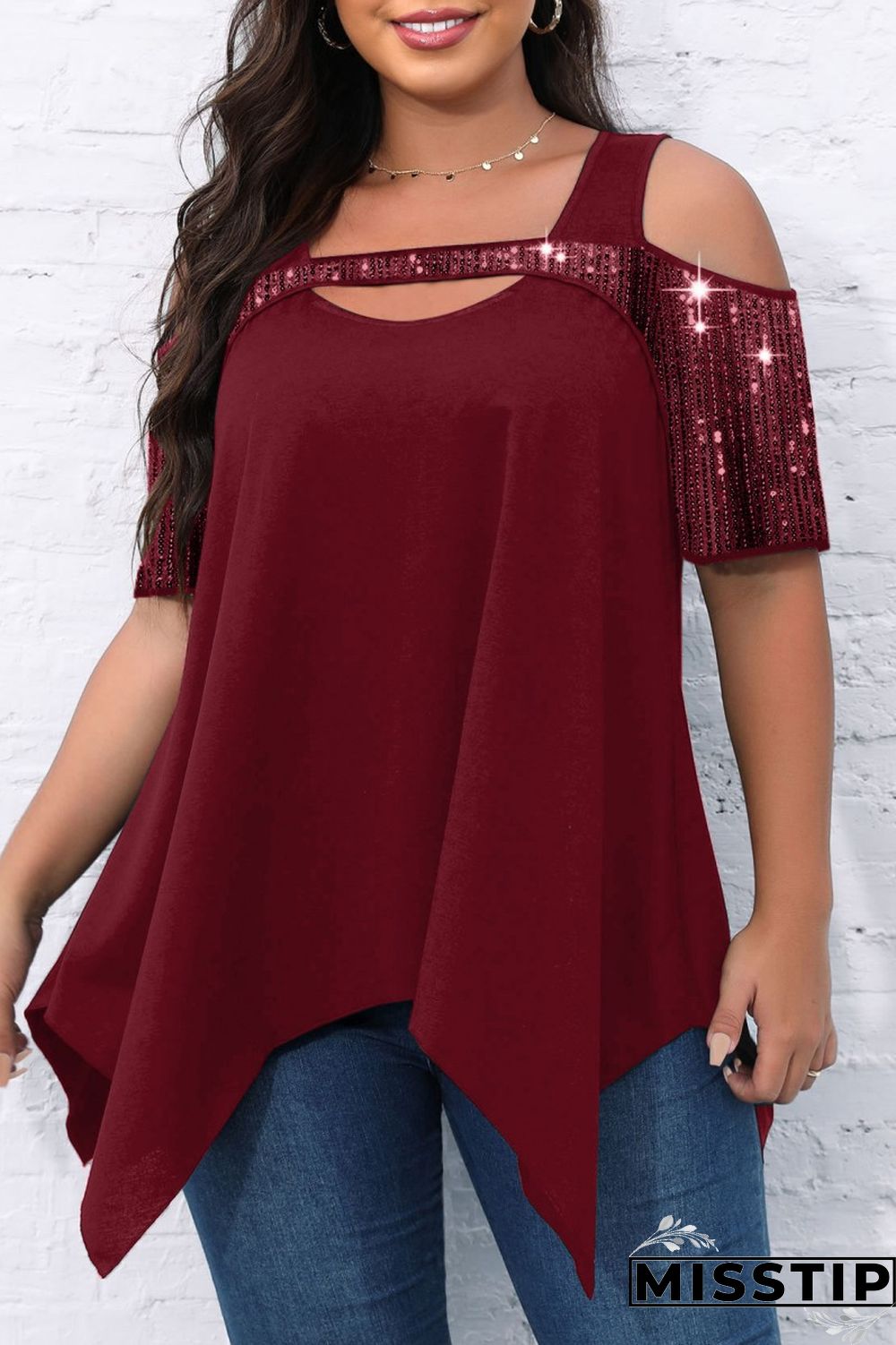 Black Casual Solid Hollowed Out Patchwork O Neck Plus Size Tops