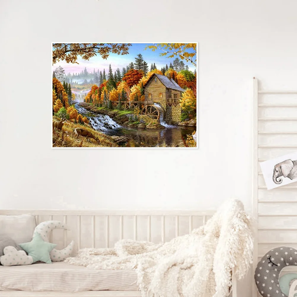 14CT Full Stamped Cross Stitch - Autumn Cottage(Canvas|40*50CM)