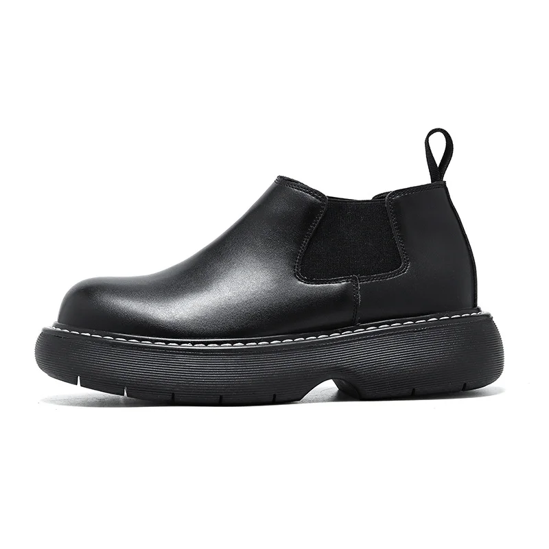 Colourp Colourp Head Shoes Men Ins Martens Black Round Head Thick Sole Casual Leather Chelsea Boots 86297-F
