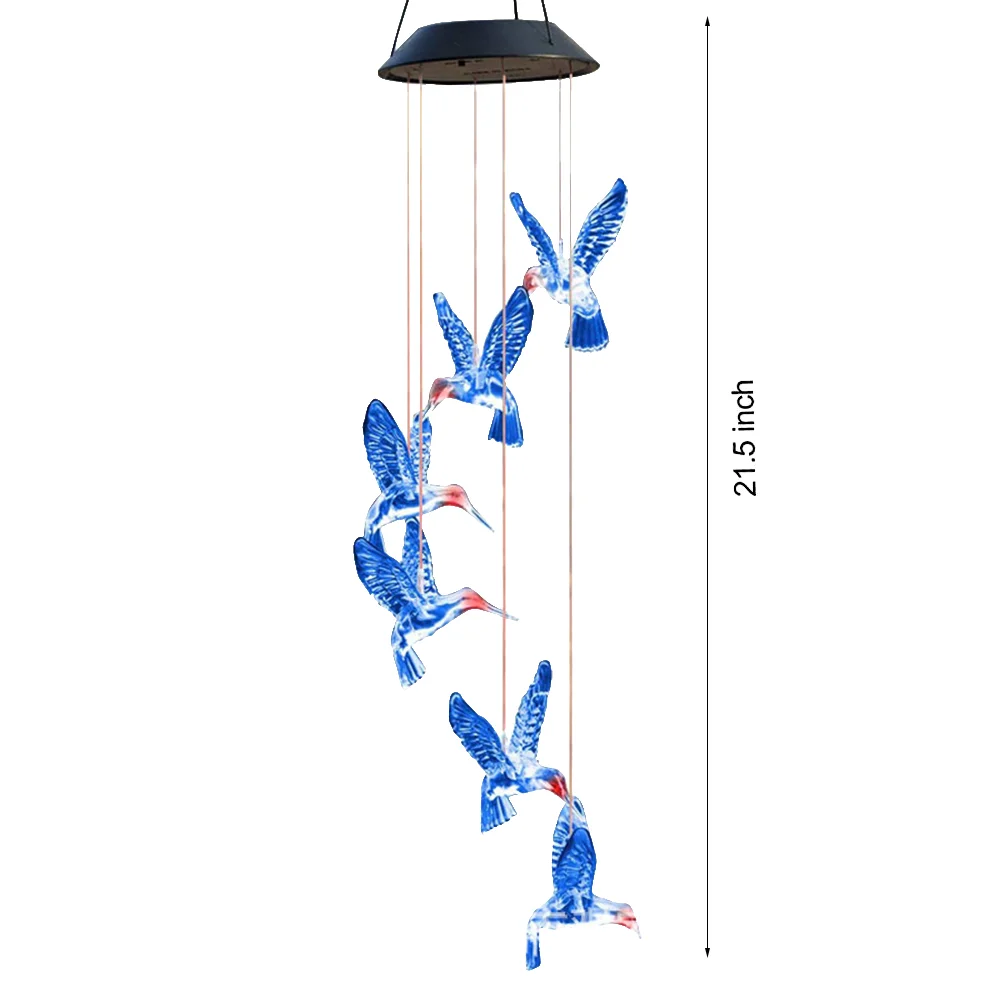 Solar LED Color Changing Wind Chime Lamps Hummingbird Pendant Lights (A)