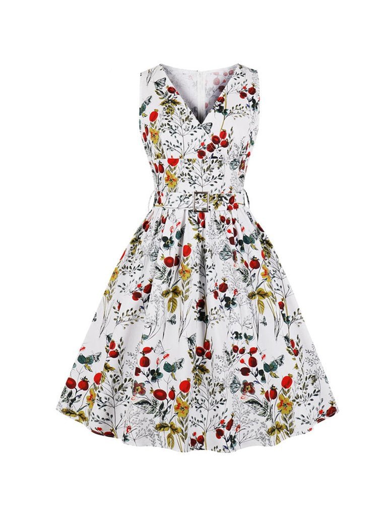 50s Rockabilly Dress Multicolor Floral Retro Style A-line Dress