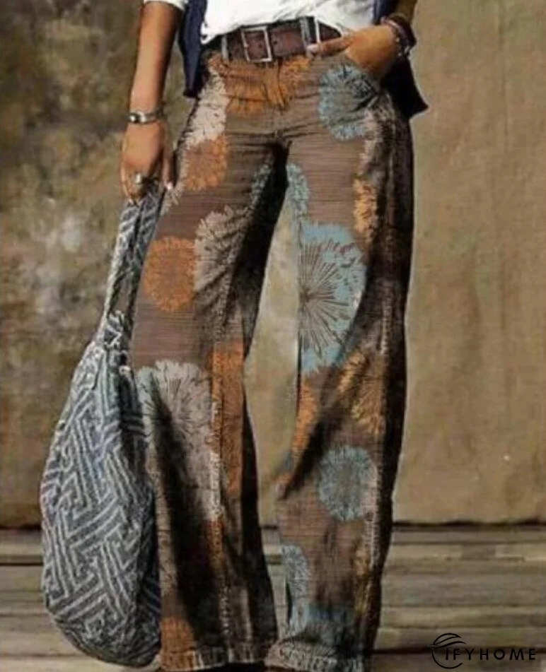 Floral Women's High Waist Straight Leg Wide Fashion Loose Jeans | IFYHOME