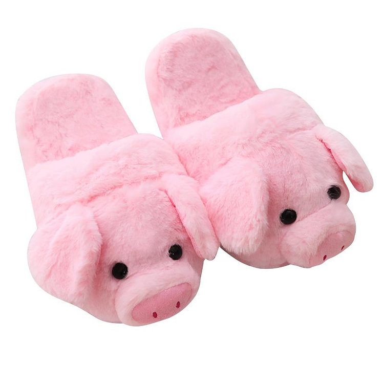 Cartoon Pig Ears Cotton Plush Slippers - Modakawa Modakawa