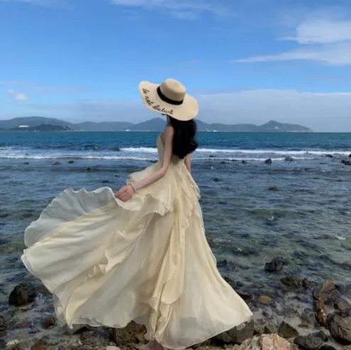 Churchf Churchf Sanya Beach Dress Female Summer Sling Seaside Holiday Dress Wear A Fairy Travel Photo Dress Super Fairy